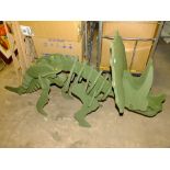 A LARGE TRICERATOPS WOODEN MODEL H-89 CM L-177CM TOGETHER WITH EXTRA PIECES AND TEMPLATES