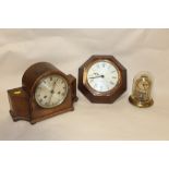 A 'GENTS OF LEICESTER' WALL CLOCK (CRACKED GLASS) A DOMED SKELETON CLOCK AND A MANTEL CLOCK (3)