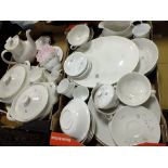 TWO TRAYS OF HAND PAINTED TEA AND DINNERWARE ETC.