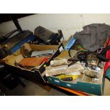 THREE TRAYS OF MIXED HAND TOOLS AND PARTS ETC PLUS THREE TOOL BOXES