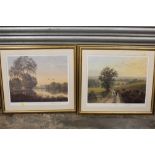 A PAIR OF GILT FRAMED AND GLAZED SIGNED GERALD COULSON PRINTS ENTITLED 'COUNTRY LIFE' AND 'SUMMER R