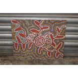 A MIXED MEDIA ABORIGINAL DESIGN DETAILS VERSO - SIZE 35.25CM X 45CM