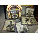 A NOVELTY JUKEBOX RADIO TOGETHER WITH TWO TRAYS OF VINTAGE MUSIC PUBLICATIONS, MELODY MAKER, NEW MU