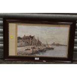 AN EDWARDIAN PRINT OF A HARBOUR SCENE BY STUART LLOYD 1904 A/F - OVERALL SIZE 40CM X 64CM