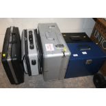 A SELECTION OF CASES ETC TO INCLUDE A VACUUM, CASED VIBRASCOPE ETC