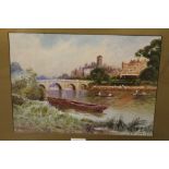 A GILT FRAMED AND GLAZED WATERCOLOUR OF RICHMOND ON THAMES BY A HASELGRAVE, H 25.5 CM BY W 35.5 CM