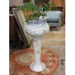 A RETRO STYLE JARDINAIRE ON STAND WITH HOUSE PLANT, H 85.5 CM