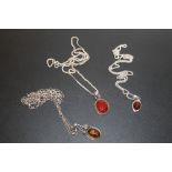 THREE SILVER & AMBER NECKLACES - APPROX 22.6 G