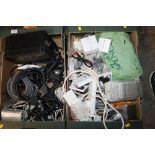 TWO BOXES OF ELECTRICALS TO INCLUDE PLUGS, CABLES ETC