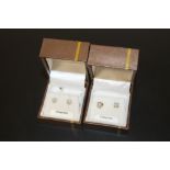 TWO PAIRS OF DIAMOND CLUSTER STUD EARRINGS