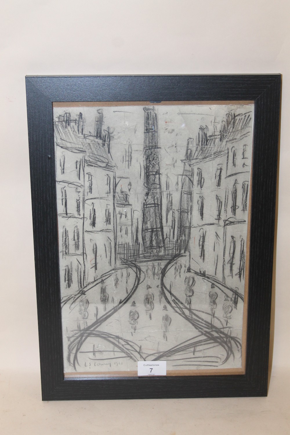 A FRAMED AND GLAZED PENCIL SKETCH IN THE STYLE OF LOWRY - H 35 CM X W 24 CM - Image 2 of 4