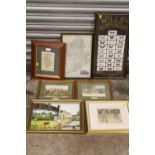 A COLLECTION OF PICTURES TO INCLUDE TWO STAFFORDSHIRE MAPS, FRAMED AND GLAZED CIGARETTE CARDS, OIL