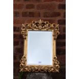 A MODERN BEVEL EDGED GILT FRAME WALL MIRROR, OVERALL HEIGHT 61 CM, OVERALL WIDTH 42 CM