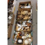 FOUR TRAYS OF OWL FIGURES AND OWL RELATED COLLECTABLES