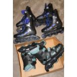 THREE PAIRS OF ROLLER BLADES - SIZES UNKNOWN