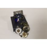 A MODERN SKELETON POCKET WATCH TOGETHER WITH A MODERN FULL HUNTER FIREFIGHTER POCKET WATCH AND A