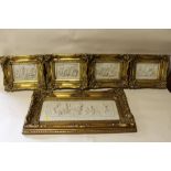 A SET OF FOUR 'PERFEGIUM REGIBUS' GILT FRAMED NEO CLASSICAL STYLE WALL PLAQUES TOGETHER WITH A