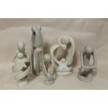 FIVE STONEWARE ABSTRACT FIGURES