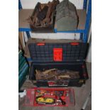 TWO TOOL BOXES PLUS CONTENTS TOGETHER WITH A TRAY OF TOOLS ETC