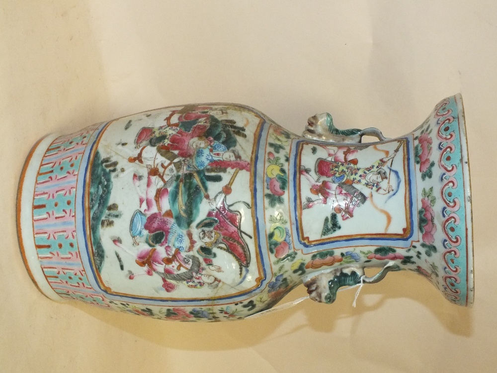 AN ANTIQUE ORIENTAL PORCELAIN BALUSTER VASE, with twin fish handles, floral decoration throughout - Image 2 of 5