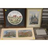 A FRAMED AND GLAZED WATERCOLOUR OF THE CATHEDRAL OF RESURRECTION ST PETERSBURG TOGETHER WITH A