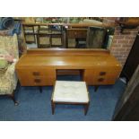 A RETRO TEAK DRESSING TABLE WITH STOOL - W 165 cm