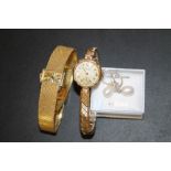 A 9 CARAT GOLD CASED AVIA WRIST WATCH, TOGETHER WITH A PAIR OF EARRINGS AND A ROYCE EXAMPLE