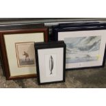 A SET OF FOUR WATERCOLOUR SEASCAPES TOGETHER WITH A SET OF FOUR NOVELTY GOLFING PRINTS AND TWO