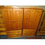 A PAIR OF MODERN HONEY PINE COMBINATION WARDROBES - W 89 CM (2)