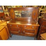 AN OAK BARLEYTWIST MIRROR BACKED SIDEBOARD A/F