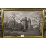 A GILT FRAMED OIL ON BOARD OF LANCASTER CASTLE SIGNED ARTHUR KNOWLES LOWER RIGHT H 31 CM BY W 46 CM