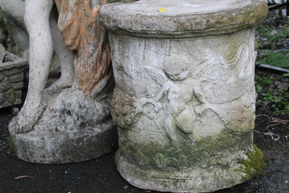 A CHERUBIC DESIGN STONE PLINTH TOGETHER WITH A STONE NUDE FEMALE FIGURE - Image 2 of 2