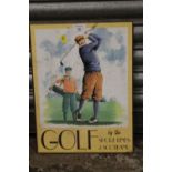 A VINTAGE ENAMEL GOLF BY THE SHORELINES OF SCOTLAND TOURIST SIGN H 40 CM BY W 30 CM