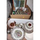 TWO BOXES OF CHINA & COLLECTABLES TO INC VINTAGE CAMERAS, WADE CERAMICS ETC
