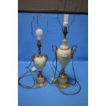 TWO ONYX AND BRASS TABLE LAMPS THE TALLEST H 76 CM