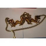 BUTLER AND WILSON BOXED GOLD TONE ENAMEL DOUBLE DRAGON NECKLACE