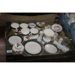 A TRAY OF CERAMICS TO INCLUDE WEDGWOOD (TRAYS NOT INCLUDED)