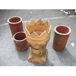 FOUR CHIMNEY POTS TO INCLUDE TERRACOTTA TYPES