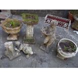 A SELECTION OF SIX ITEMS INCLUDING CONCRETE / STONE PLANTERS AND STATUES