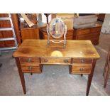 A WALNUT DRESSING TABLE DESK / SIDEBOARD WITH OVAL CHEVAL STYLE MIRROR