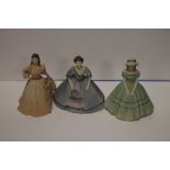 THREE MINIATURE COALPORT FIGURINES TO INCLUDE "ALEXANDRA", "SARAH" AND SOPHIE TOGETHER WITH A