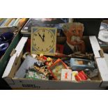 A TRAY OF ASSORTED GAMES ETC, TO INCLUDE PLAYING CARDS AND VINTAGE DARTS (TRAY NOT INCLUDED)