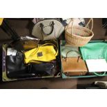 TWO BOXES OF ASSORTED HANDBAGS AND CLUTCH BAGS to include Gionni, Miss Sixty etc together with a