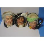 THREE ROYAL DOULTON CHARACTER JUGS, TO INCLUDE THE LAWYER, ATHOS AND SAREY GAMP