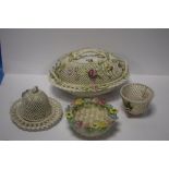 A COLLECTION OF PIERCED ITEMS TO INCLUDE A DONEGAL LIDDED BASKET (4)