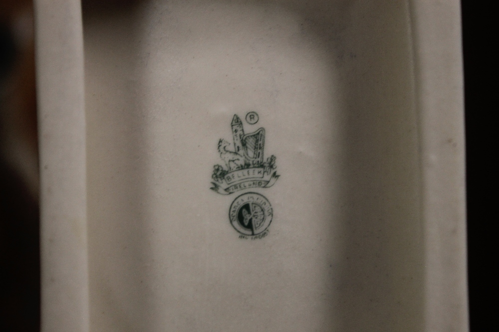 THREE BELLEEK SEATED DOGS TOGETHER WITH ANOTHER ALL WITH GREEN MARKS TO BASE - Image 2 of 2