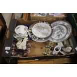 A TRAY OF CERAMICS TO INCLUDE ORIENTAL STYLE PLATES (TRAY NOT INCLUDED)