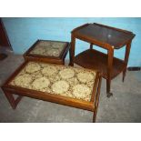 TWO RETRO TILED TABLES AND ONE SERVING TROLLEY