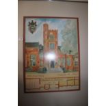 A FRAMED AND GLAZED PICTURE OF A WOLVERHAMPTON GRAMMAR SCHOOL TOGETHER WITH A PRINT TITLED "