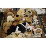 A BOX OF SOFT TOYS, to include Ty Beanies, Russ, Andrex puppies, Boo etc.